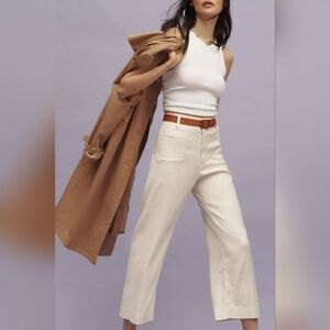 Maeve Anthropologie The Colette Linen Blend Crop Wide-Leg Pants